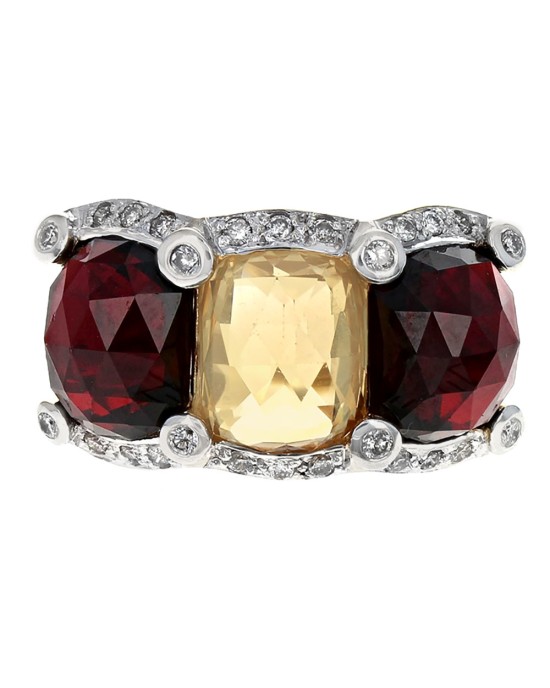 Citrine, Garnet and Diamond Fashion Ring